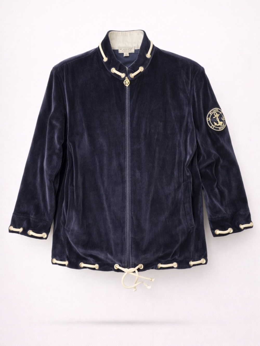 St. John Sport Navy Blue Velvet Zip Up Jacket Size Large
